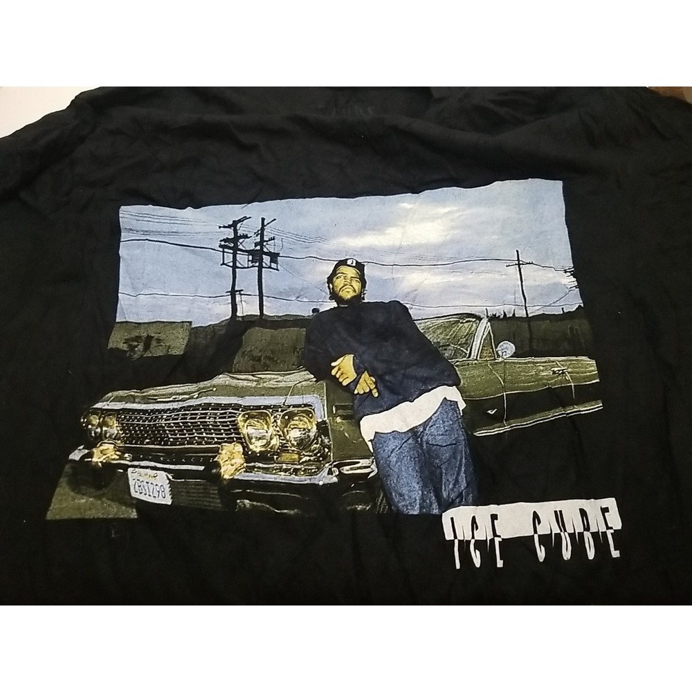Ice Cube Graphic Print T-Shirt Mens Large Black Short Sleeve Crew Neck Hip Hop